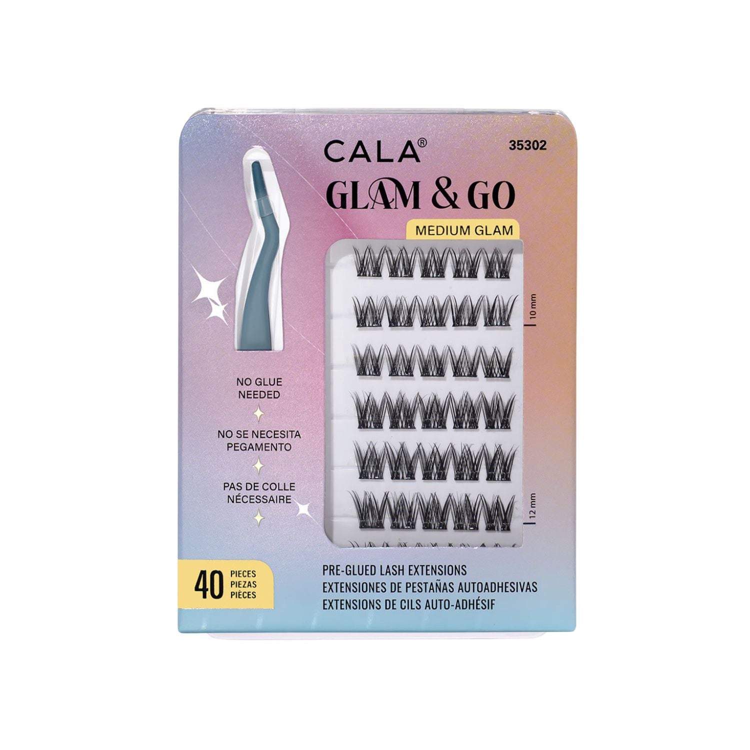 Extensions de cils pré-encollées CALA Glam & Go, pack de 40 pièces avec applicateur - Look naturel et volume glamour