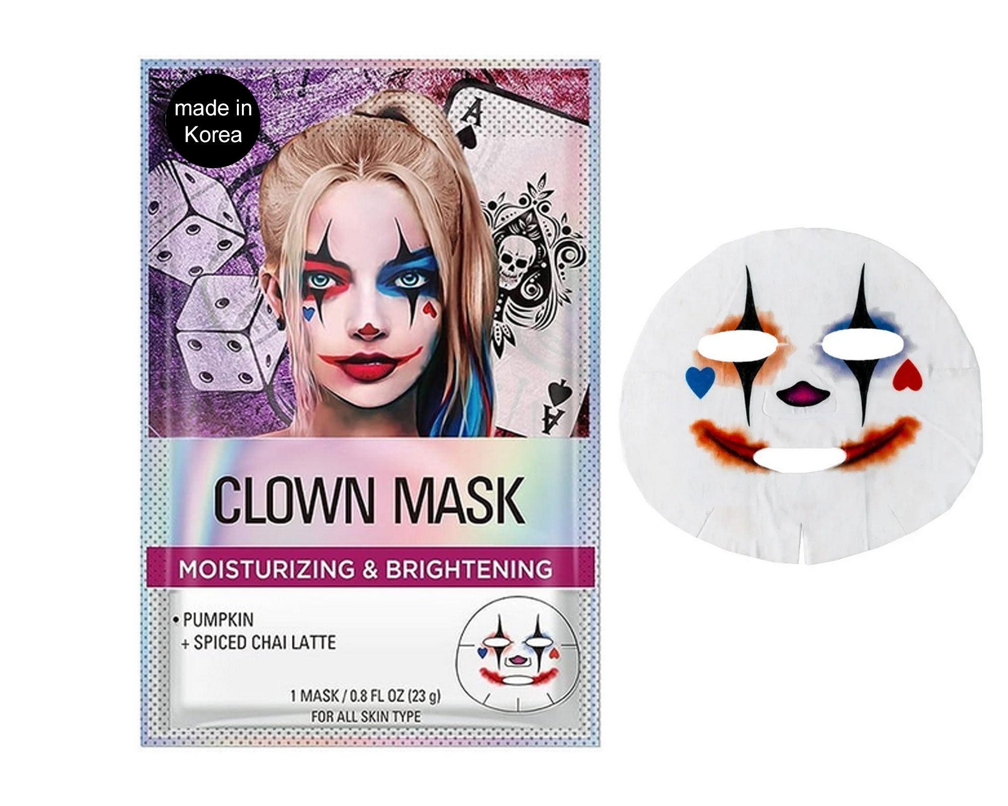 Révélez votre côté rebelle avec le Masque Visage Harley Quinn ! 🖤💋 Laissez-vous tenter par un moment de soin tout en adoptant le style audacieux d'Harley. Un teint radieux et une allure irrésistible sont à portée de main. C'est le masque ultime pour les esprits libres et les amoureux de la beauté unique. 💄🃏