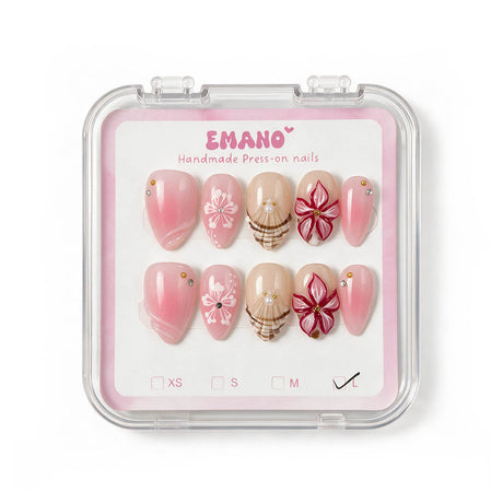 Press-On Nails Bloomie roses et fleuris EMANO