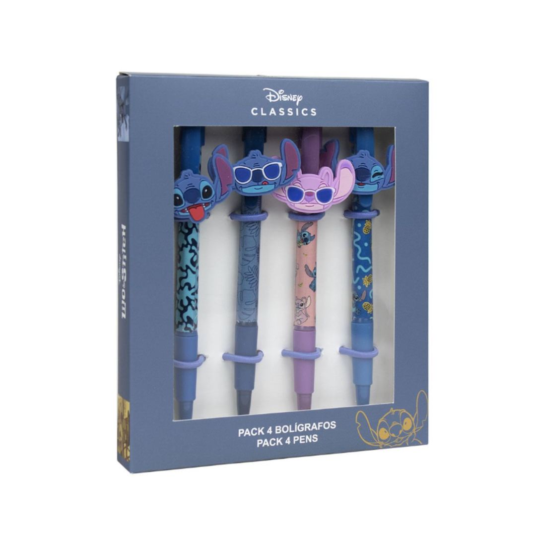Coffret cadeau de 4 stylos Stitch avec figurines en caoutchouc – Disney officiel