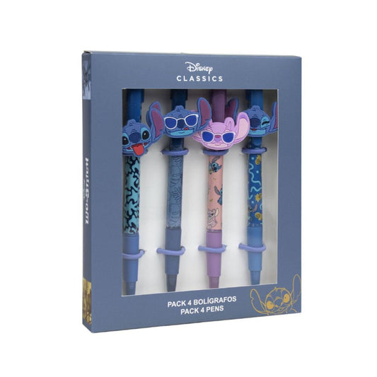 Coffret cadeau de 4 stylos Stitch avec figurines en caoutchouc – Disney officiel
