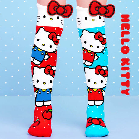 Chaussettes hautes Hello Kitty Iconic rouges et bleues avec nœuds 3D