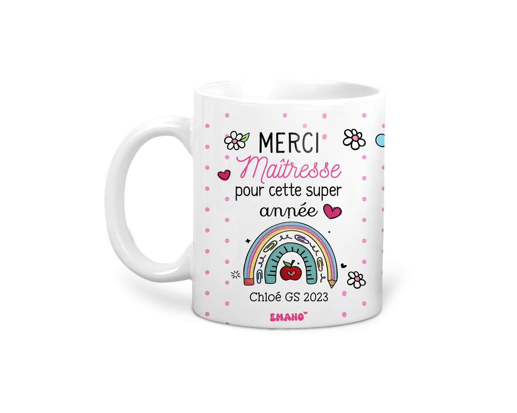 Une tasse de reconnaissance personnalisée. ✨ Offrez un Mug Emano unique pour remercier un maître ou une maîtresse exceptionnel(le). 🎓💖 #EmanoMerci #CadeauPersonnalisé #Reconnaissance