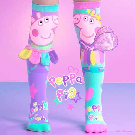 Chaussettes fantaisie Peppa Pig Fairy avec personnage Peppa Pig déguisé en fée, ailes en relief 3D et jupe tutu.