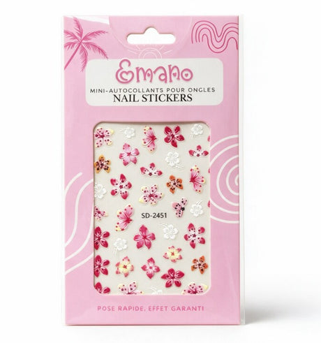 Stickers Ongles Pink Paradise EMANO motifs fleurs roses