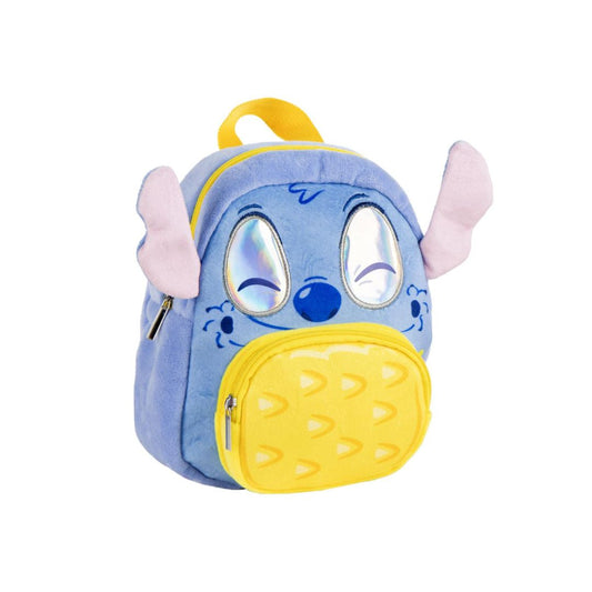 Sac à dos peluche Stitch bleu et jaune – oreilles 3D et yeux brillants