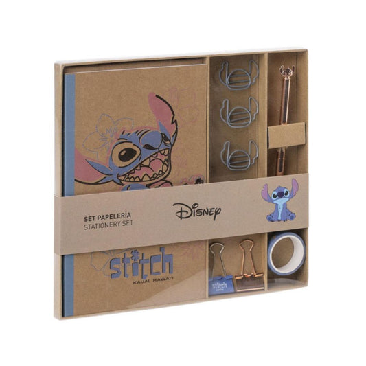 Set papeterie Stitch Disney avec carnet kraft, stylo doré, pinces et trombones en forme de Stitch, parfait pour les fans de Lilo & Stitch