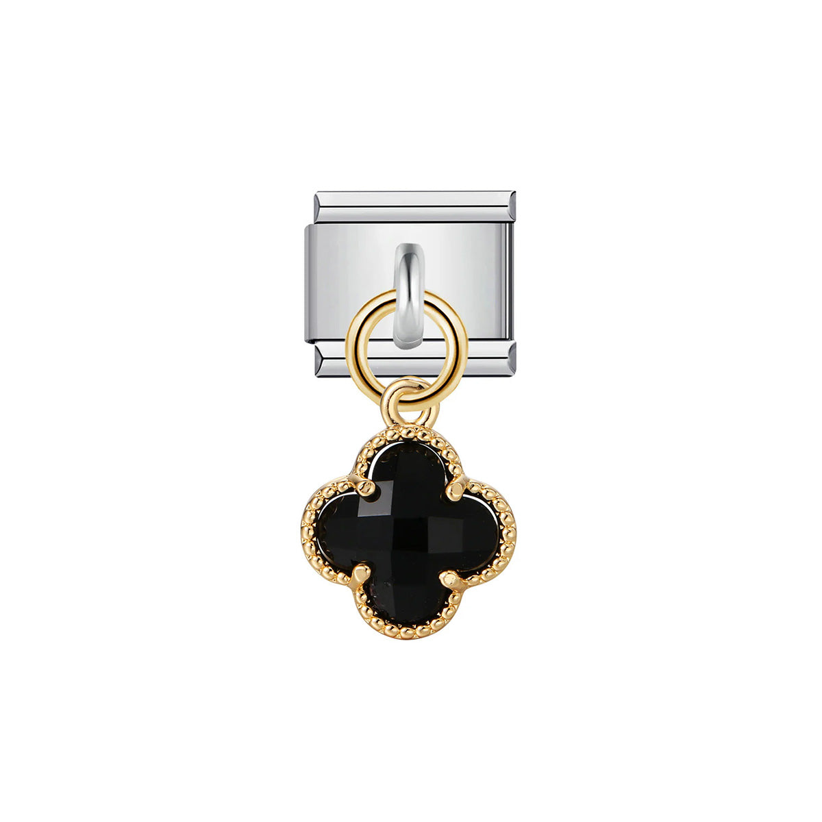 Charm trèfle noir pendentif pour bracelet italien en acier inoxydable argenté et doré. Élégance intemporelle, durable et raffiné – le bijou parfait à offrir ou à collectionner.