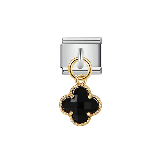 Charm trèfle noir pendentif pour bracelet italien en acier inoxydable argenté et doré. Élégance intemporelle, durable et raffiné – le bijou parfait à offrir ou à collectionner.