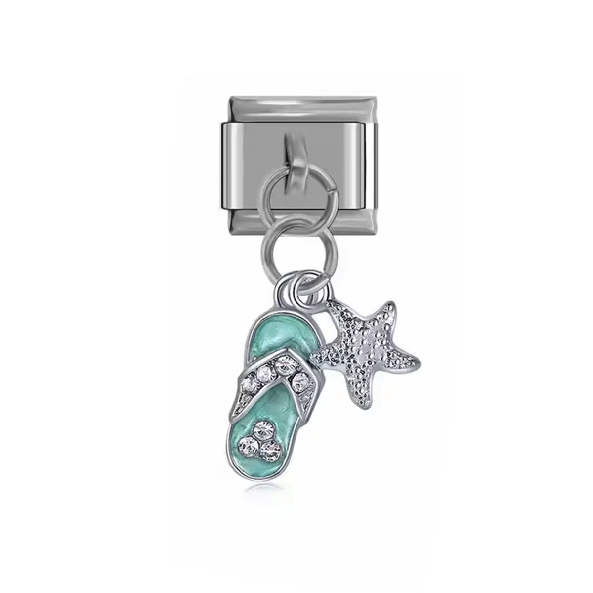 Charm Italien argenté claquette turquoise et étoile de mer – bijou fantaisie Emano Nouvelle-Calédonie.