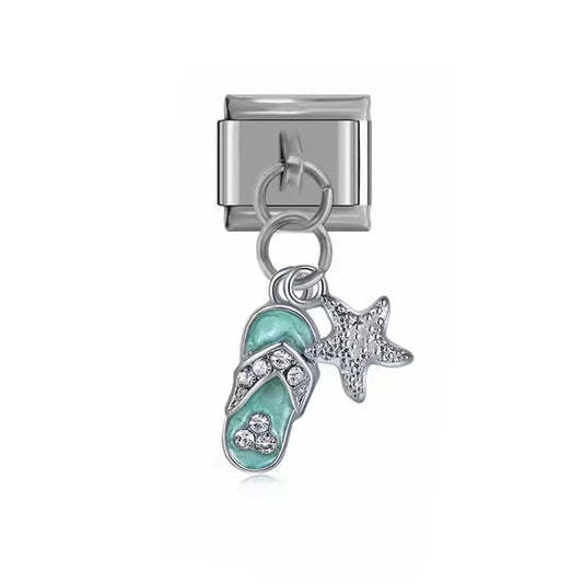 Charm Italien argenté claquette turquoise et étoile de mer – bijou fantaisie Emano Nouvelle-Calédonie.