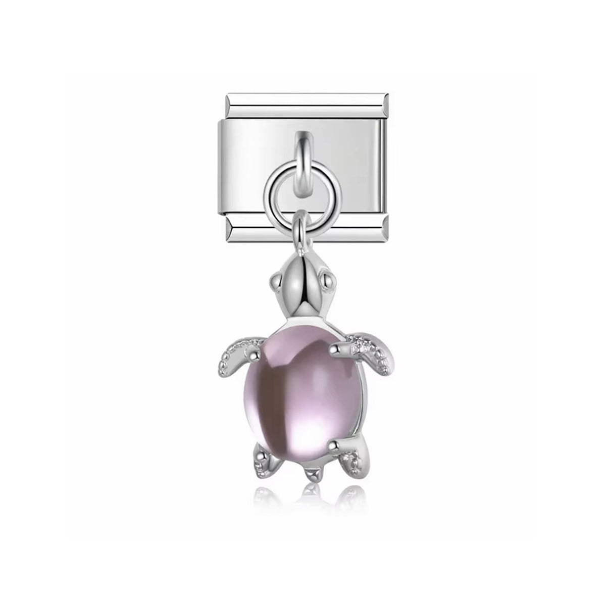 Charm Italien Pink Turtle – tortue argentée avec nacre rose | bijou fantaisie Emano Nouvelle-Calédonie.