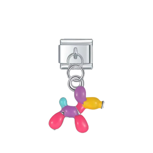 Charm argenté Balloon Dog multicolore en forme de chien ballon – bijou fun Emano.