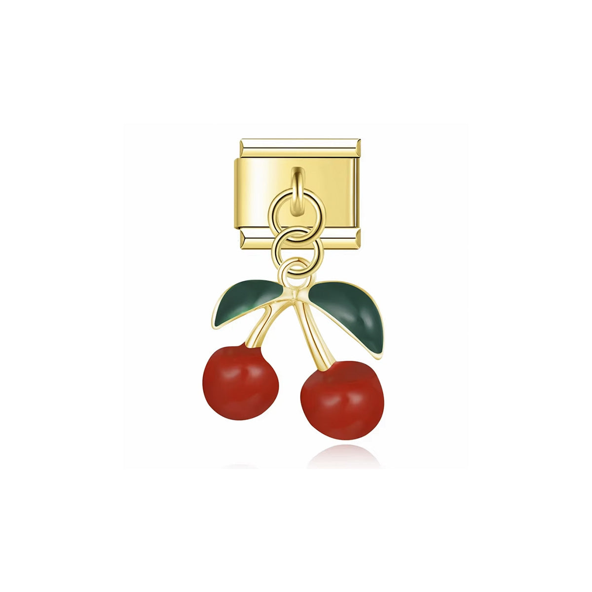 Charm Italien Cherry Pop – pendentif cerises émaillées rouges sur acier doré | bijou fantaisie Emano Nouvelle-Calédonie.