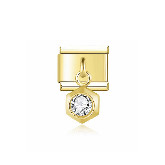 Charm Italien Golden Gem – cristal transparent serti doré | bijou fantaisie Emano Nouvelle-Calédonie.