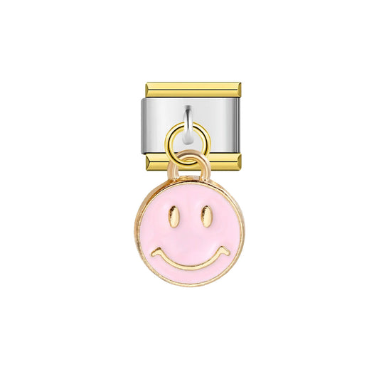 Charm Italien smiley rose et doré en acier et plaqué or – bijou fantaisie Emano Nouvelle-Calédonie.