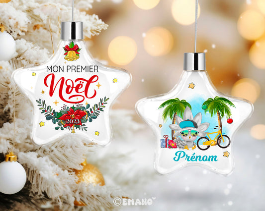 Une décoration de Noël personnalisée avec le prénom de votre choix, ornée de motifs festifs pour illuminer votre sapin et votre maison.