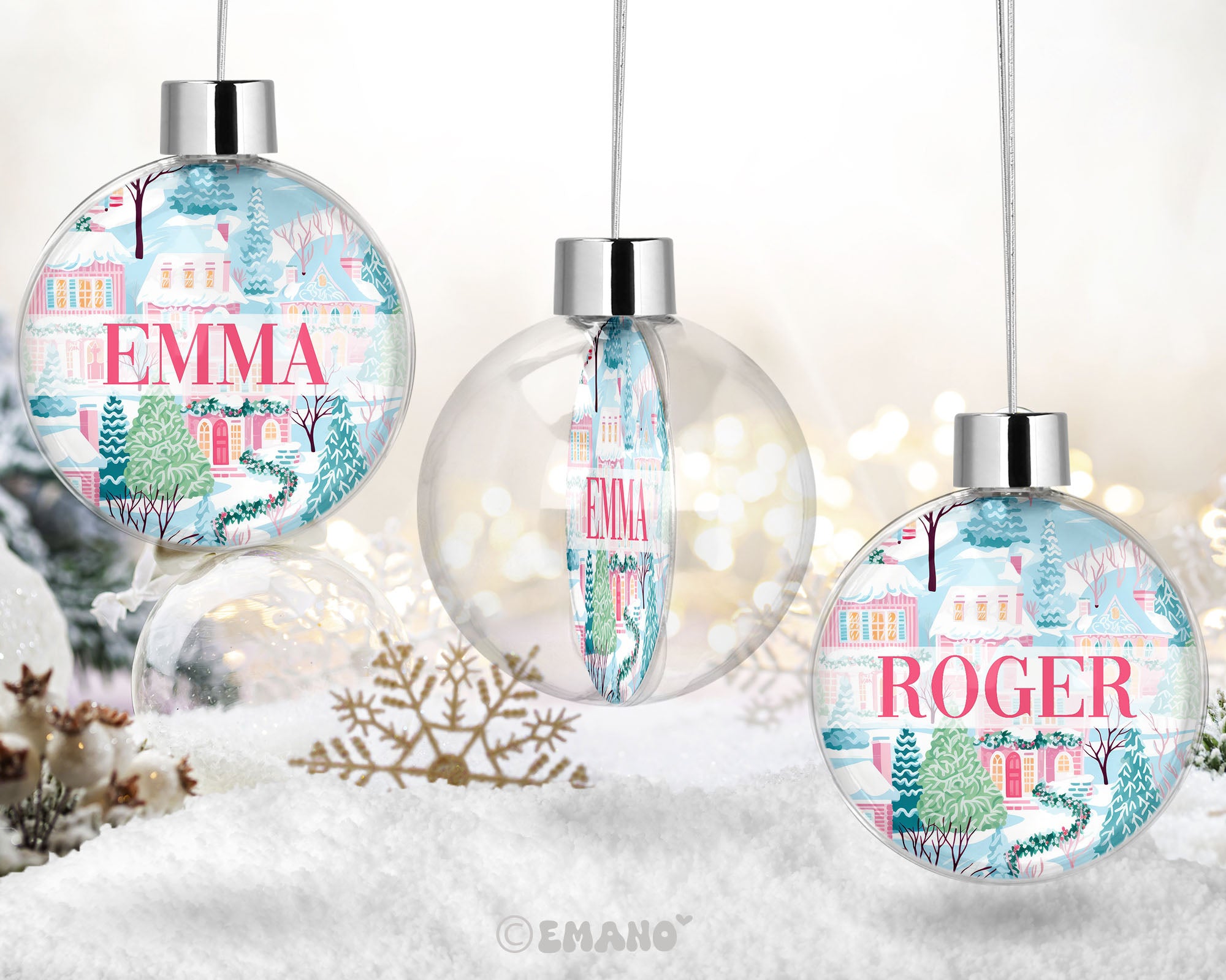 Une décoration de Noël personnalisée avec le prénom de votre choix, ornée de motifs festifs pour illuminer votre sapin et votre maison.