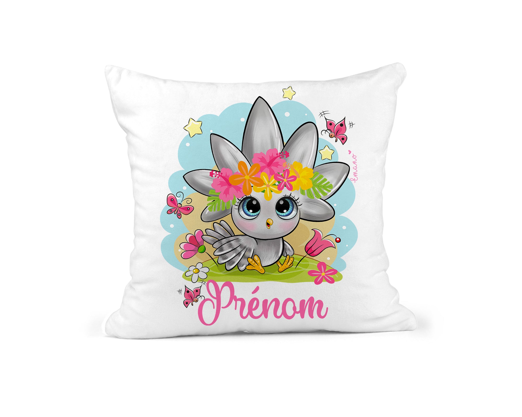 Coussin Cagou Prénom : Douce Nature Personnalisée.