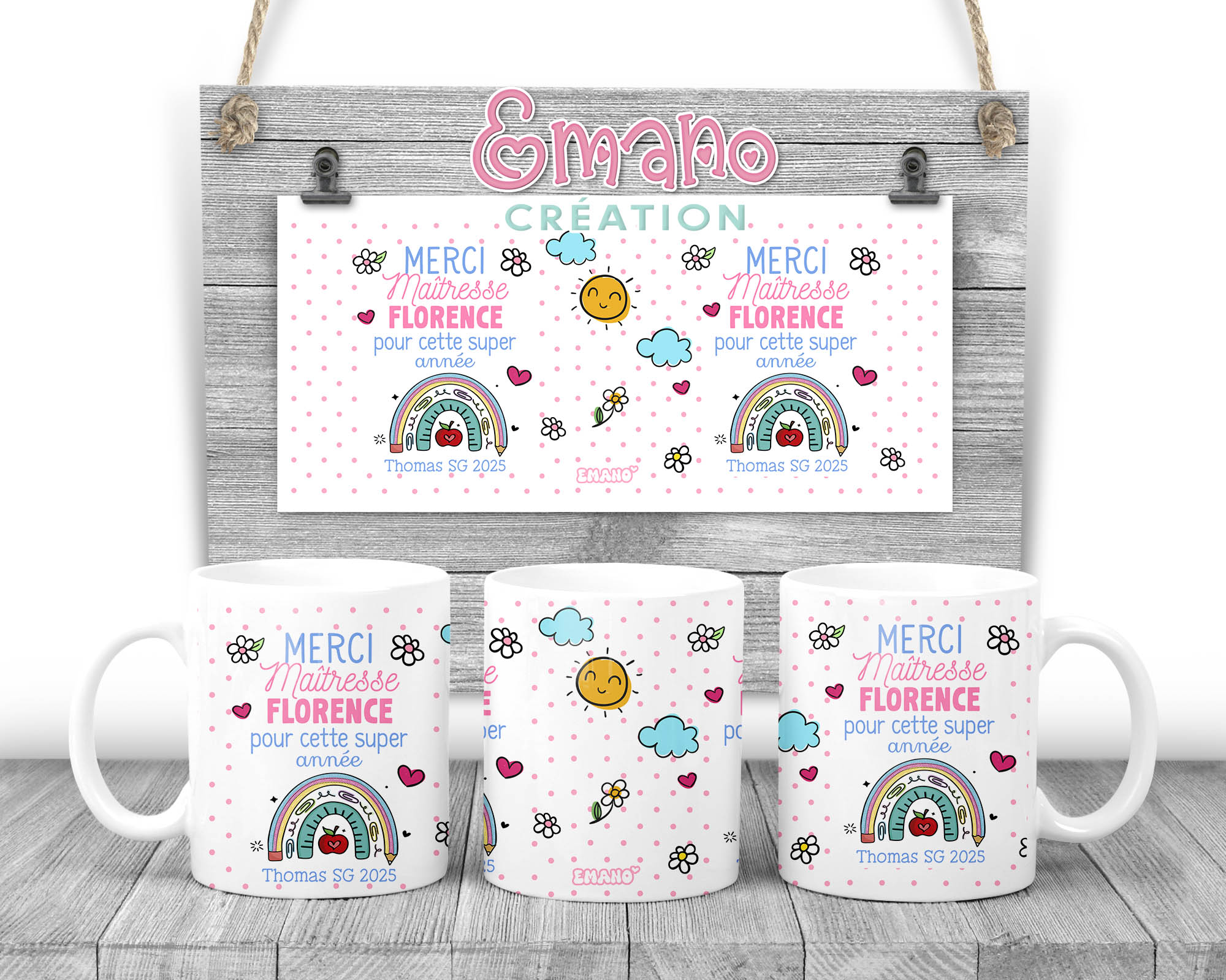 Une tasse de reconnaissance personnalisée. ✨ Offrez un Mug Emano unique pour remercier un maître ou une maîtresse exceptionnel(le). 🎓💖 #EmanoMerci #CadeauPersonnalisé #Reconnaissance