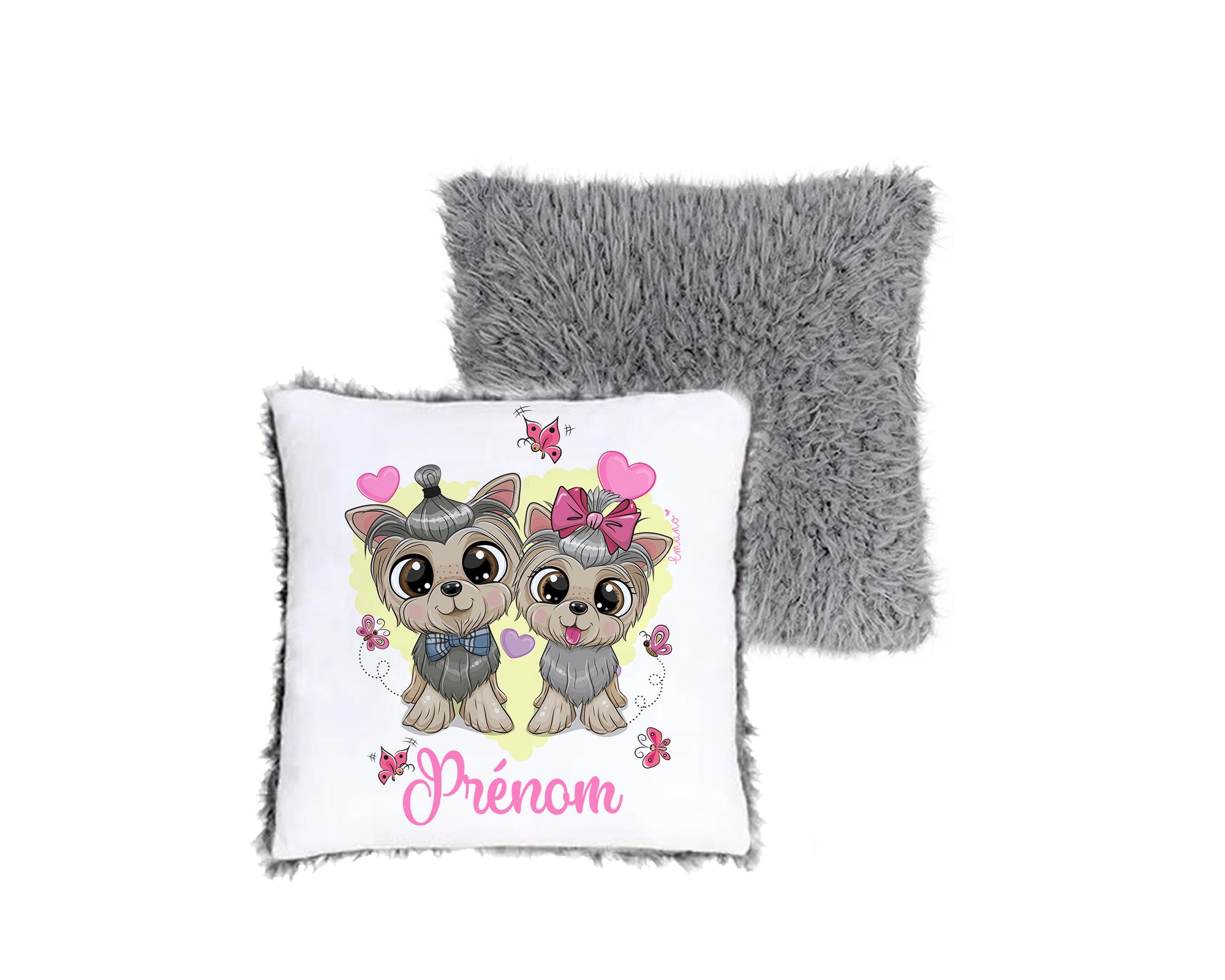 Coussin Chiots Amoureux : Tendresse Personnalisée.