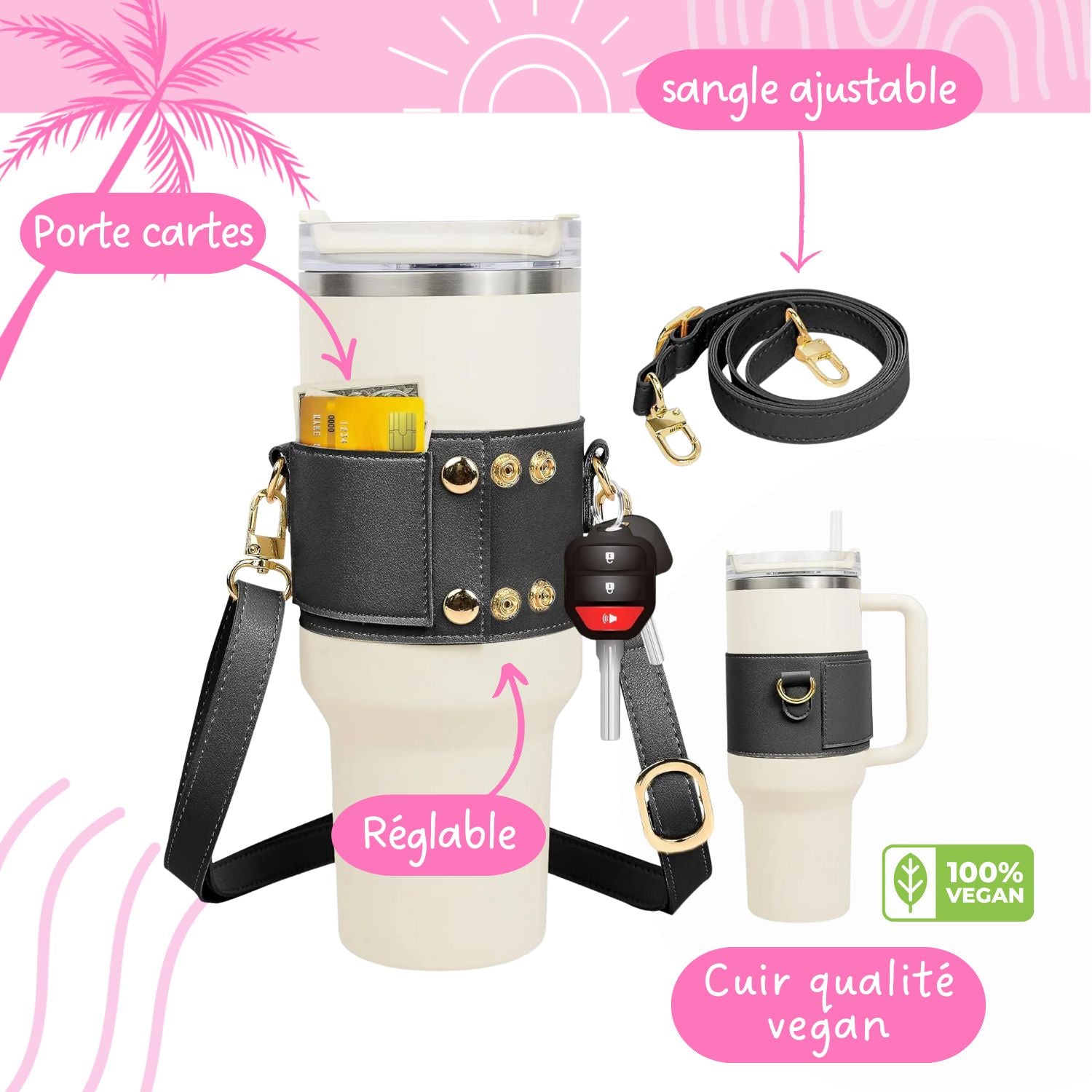 Porte-gobelet avec bandoulière pour gobelets Stanley. Idéal pour vos randonnées ou déplacements. Vendu chez Emano en Nouvelle-Calédonie.