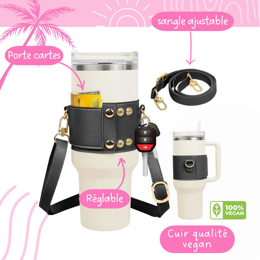 Porte-gobelet avec bandoulière pour gobelets Stanley. Idéal pour vos randonnées ou déplacements. Vendu chez Emano en Nouvelle-Calédonie.