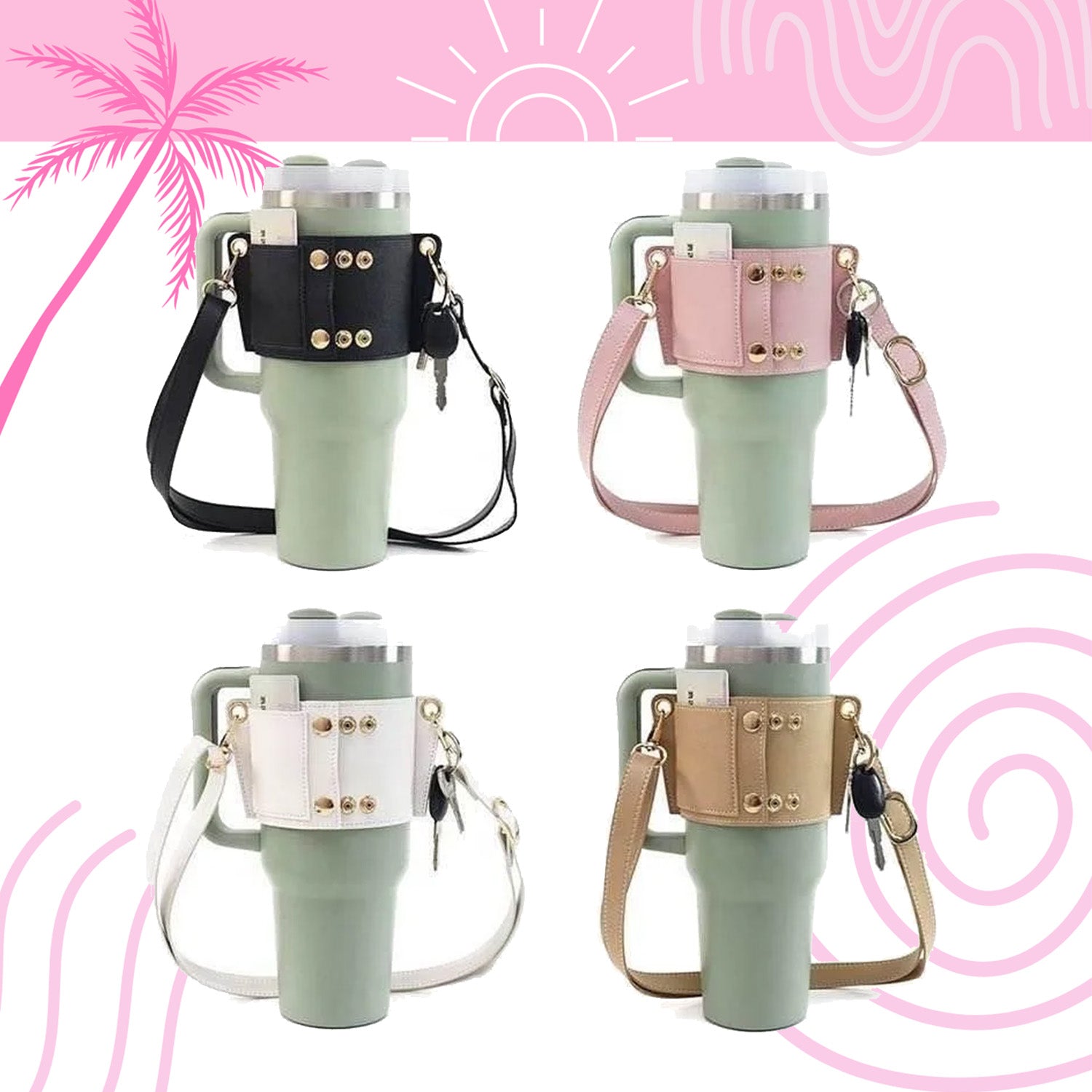 Porte-gobelet avec bandoulière pour gobelets Stanley. Idéal pour vos randonnées ou déplacements. Vendu chez Emano en Nouvelle-Calédonie.