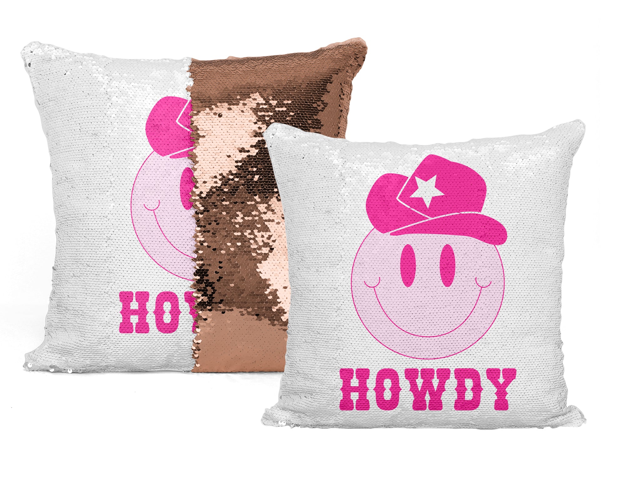 Coussin Sequin 'Smiley Cowboy' : Un clin d'œil ludique à l'ambiance western