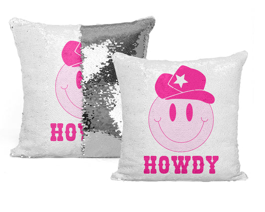 Coussin Sequin 'Smiley Cowboy' : Un clin d'œil ludique à l'ambiance western