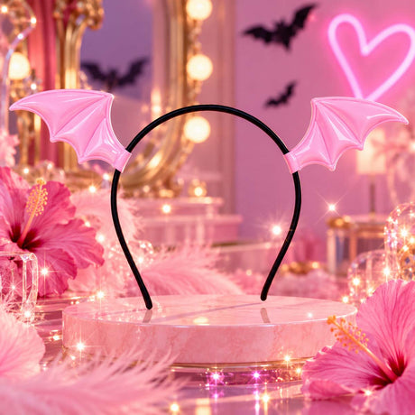 Serre-tête Pink Bat avec ailes de chauve-souris roses pour Halloween