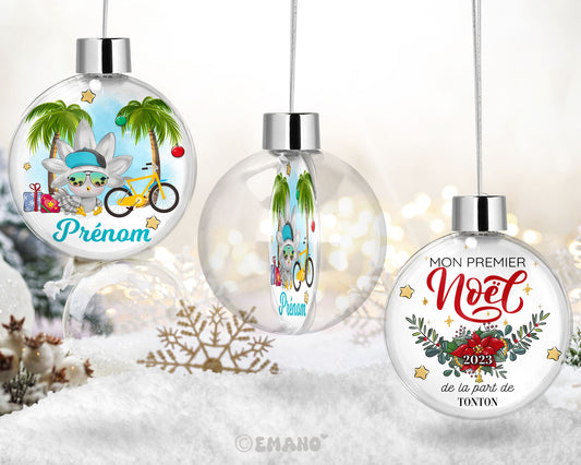 Une décoration de Noël personnalisée avec le prénom de votre choix, ornée de motifs festifs pour illuminer votre sapin et votre maison.