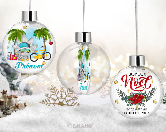 Une décoration de Noël personnalisée avec le prénom de votre choix, ornée de motifs festifs pour illuminer votre sapin et votre maison.