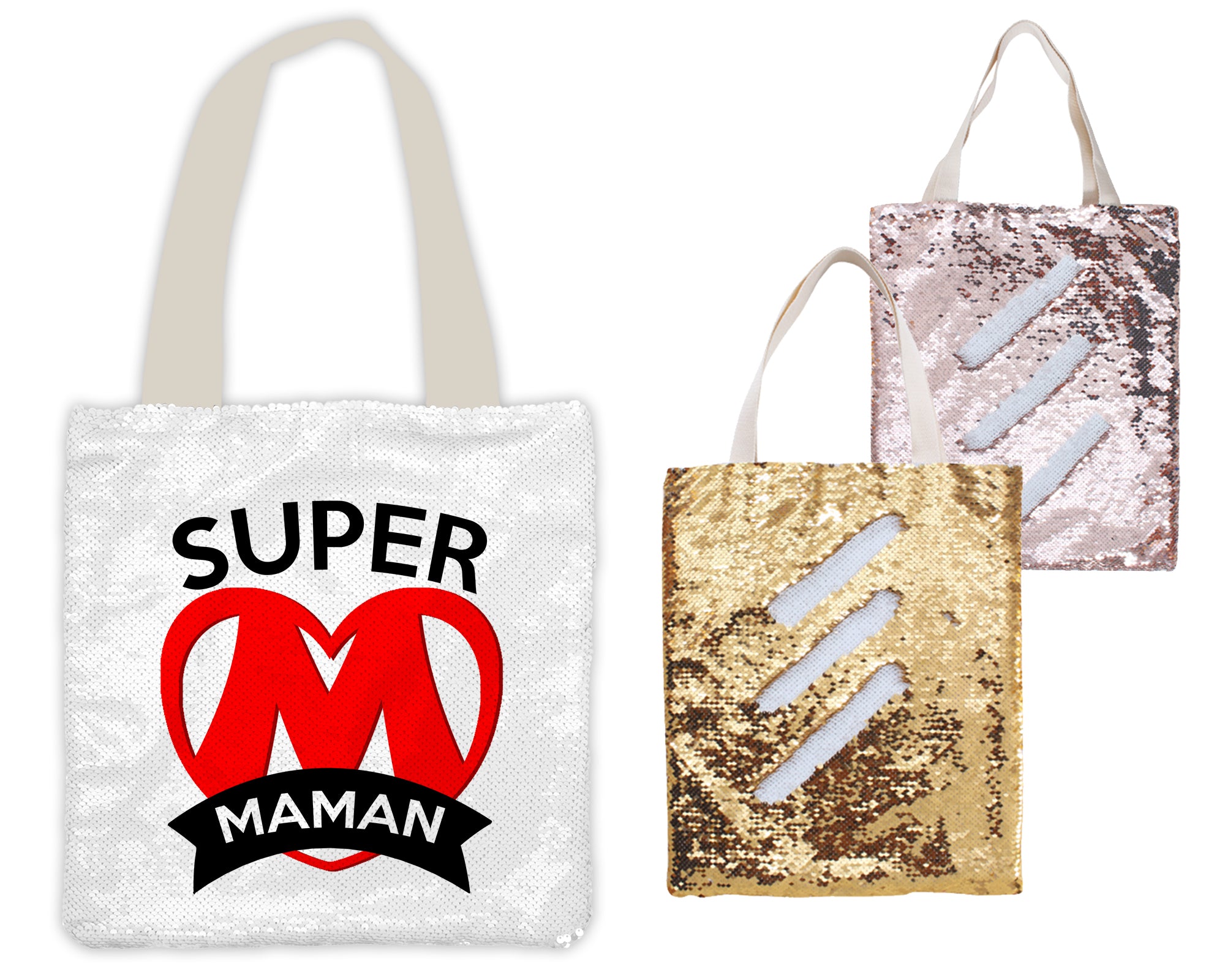 Tote bag sequin " Super maman " personnalisable