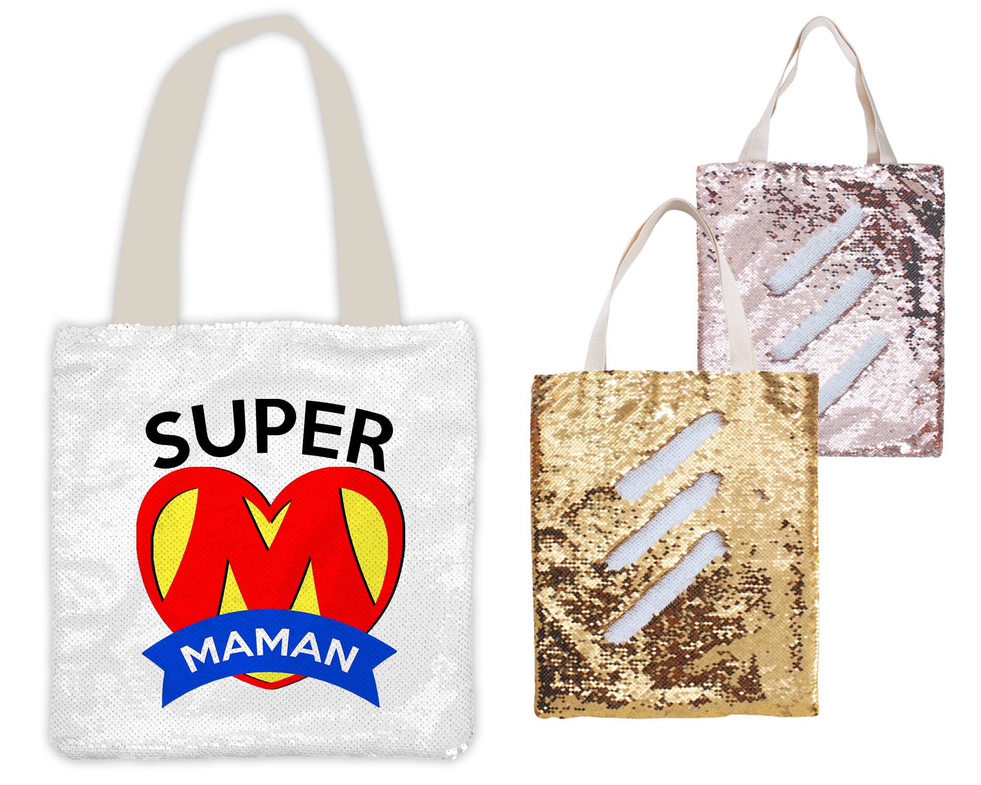 Tote bag sequin " Super maman " personnalisable