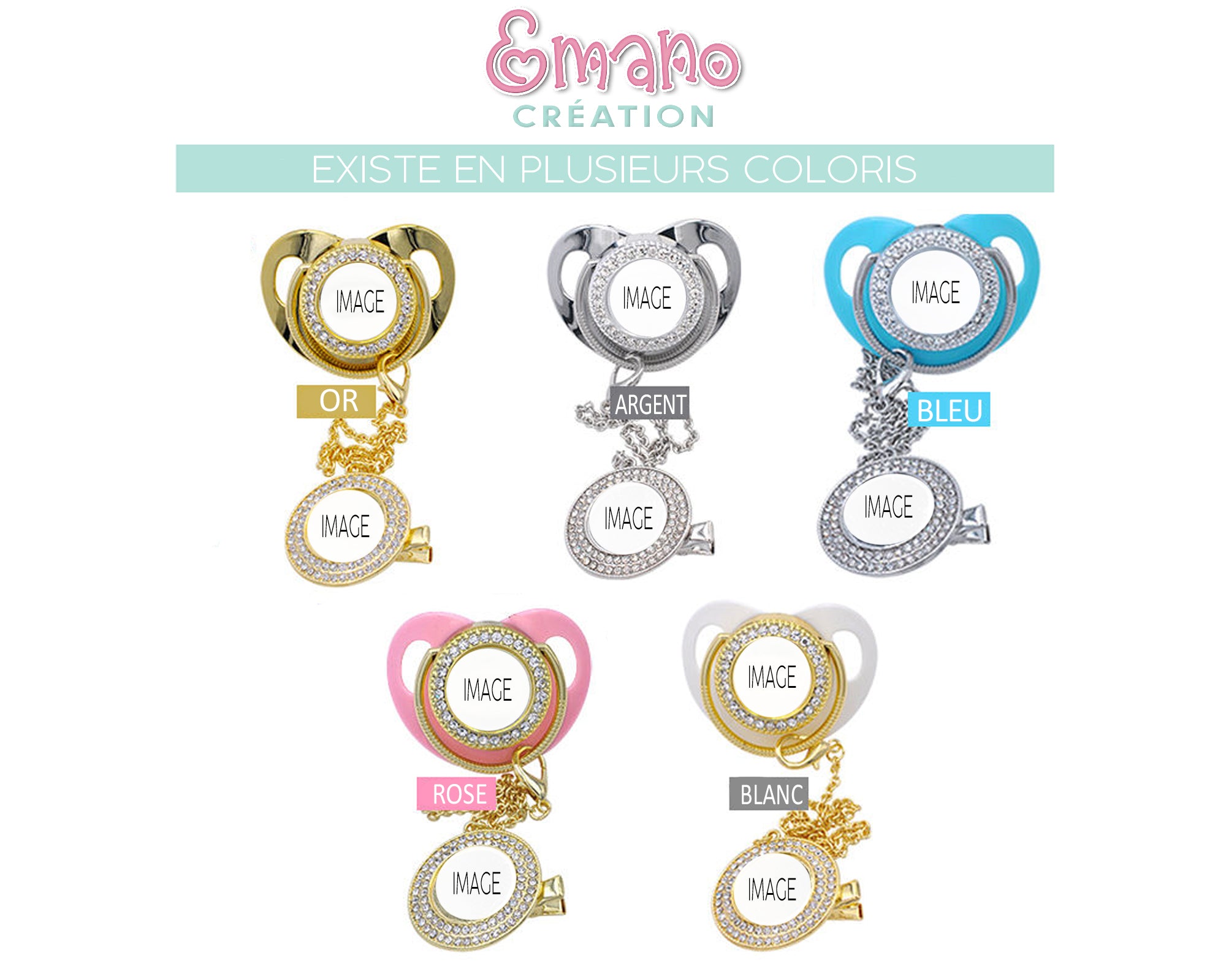 Tétine et attache luxueuses personnalisées