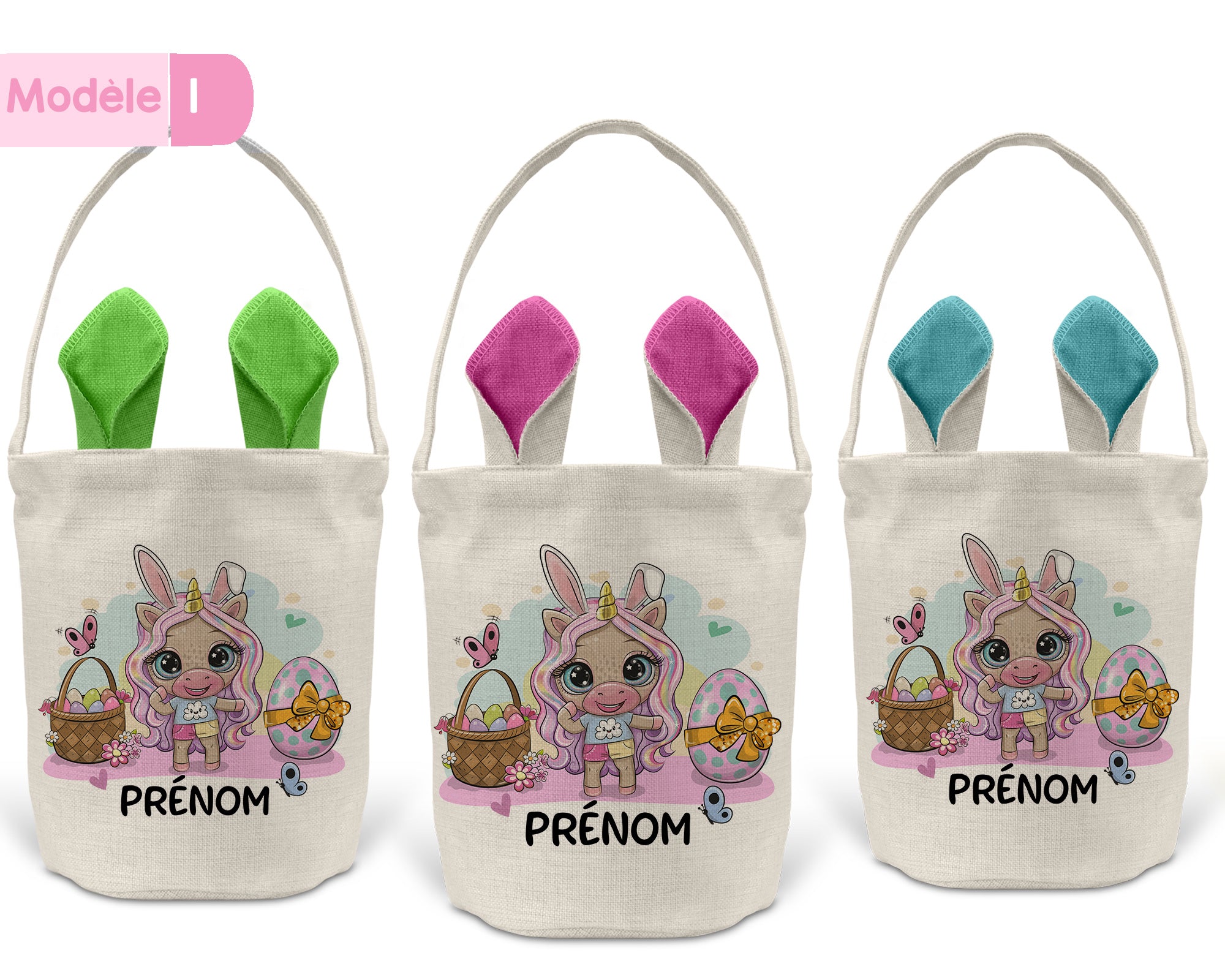Panier de Pâques personnalisé -Thème licorne
